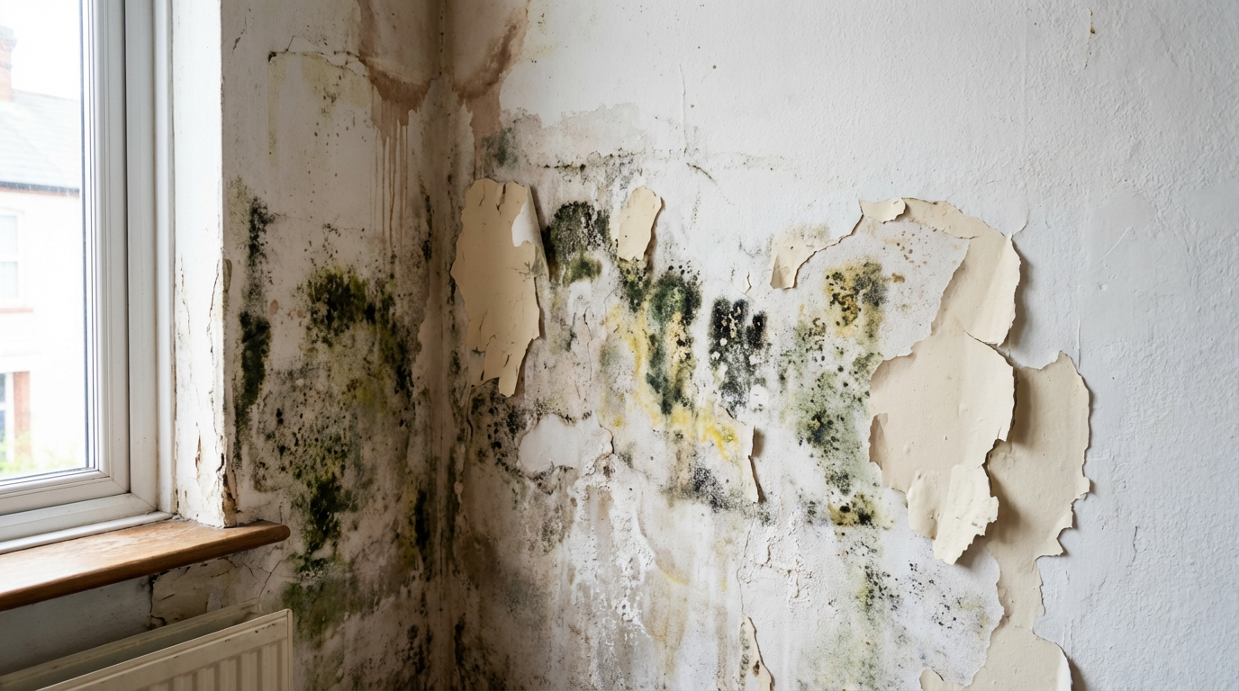 Damp and mould on a wall in a Victorian Oxford property showing rising damp
