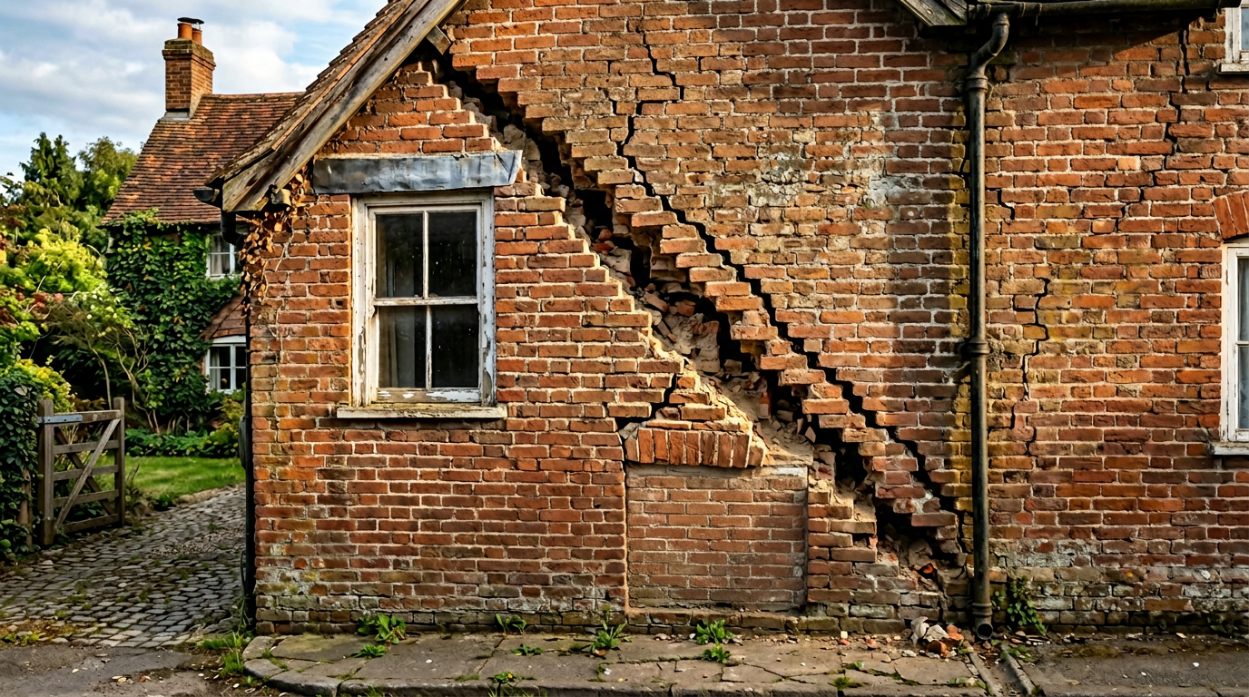 Diagonal crack on a brick wall of an Oxford property showing structural movement