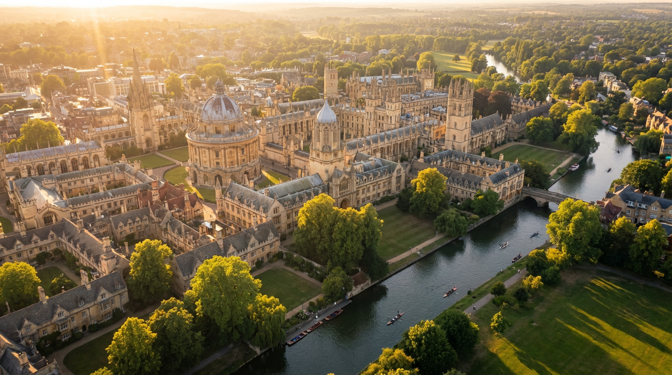 Aerial view of Oxford city and the surrounding Oxfordshire countryside showing the areas covered by Oxford Surveyor